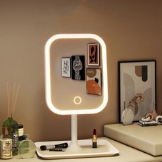 프리라이프 화장대거울 led 탁상거울 탁상거울화장 거울 무선 충전식, 하얀색