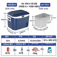 NOVA 차량용냉장고 냉장고 차박 휴대용 차량용, 18L 블루 차량 가정용, 1L