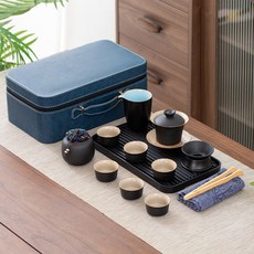 商務禮品黑陶功夫茶具旅行套裝公司開業活動實用伴手禮, 1個, 1L, 黑色旅行茶具套組:如圖