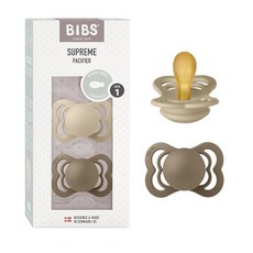 BIBS 젖꼭지 - 슈프림 컬렉션 | BPA 프리 아기 젖꼭지 | 덴마크산 | 세이지/헌터 그린 컬러 프리미엄 수더 2개 세트 | 사이즈 0-6개월, Size 1 (0-6 Month), Vanilla / Dark Oak, 1, 2