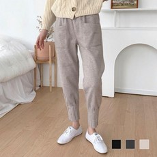 여성 가을 겨울 모직 배기 밴딩 일자핏 캐주얼 팬츠