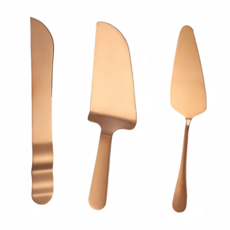 스테인리스강 케이크서버 케이크삽+케이크칼+피자삽 3종세트 생일케이크칼 베이킹도구, 로즈 골드 색상, 1세트