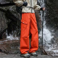 三防美式加厚兩件可脫內膽衝鋒褲 男款秋冬季新款戶外厚款寬鬆運動半鬆緊工裝休閒長褲, S 建議體重（40-45 公斤）, 熔巖橙