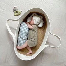 嬰兒棉繩提籃 新生寶寶外出便攜睡籃 車載搖籃三用 可手提寶寶出院神器, 卡其米白【嬰兒藍】（無墊子版本）, 1個