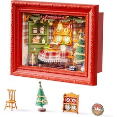 [포르르] 롤라이프 diy 미니어처 하우스 키트 미니 나무 인형 집 3d 섀도우 박스 프레임 홈 벽걸이 장식 디오라마 소녀 여성 청소년-크리스마스 이브 파티용