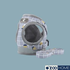 寵物胸背帶 舒適透氣 可調節尺寸 夜間反光安全設計, 灰格子｜120cm牽引繩, 1個