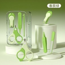 嬰兒指甲剪 寶寶指甲剪 兒童指甲剪 嬰兒磨甲器 嬰兒指甲剪套裝 新生兒寶寶指甲刀專用防夾肉指甲鉗 安全兒童剪刀, 1個, 透明盒裝-春辰綠-4件套
