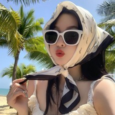 法式高級感小方巾 夏季秋季脖頭巾 沙灘海邊拍照防曬絲巾 髮帶抹胸