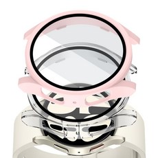 어프리비 갤럭시워치8/워치7/워치6/워치5/워치4 강화유리 액정보호 풀커버 케이스 2개입, 라이트핑크+투명
