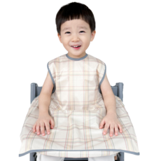 BelleBaby 餐桌一體式防水圍兜 無袖全覆蓋 原創款, (更新版)米色格紋, 1個