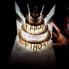 3D立體音樂生日賀卡 吹蠟燭煙花鏤空手寫祝福卡片, 1個, 音樂 燈光賀卡