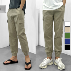EvCloset Eve Company 男女皆宜夏季彈力束帶涼爽亞麻工裝慢跑褲長褲大碼 (2780-1)