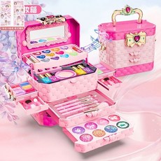 瀾錦書捨 女孩兒童化妝品套裝 無毒彩妝盒 3-9歲 女童公主 生日新年禮物, 【音樂彩妝手提箱】有娃娃, 1個