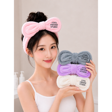 레몬하우스 귀여운 세안 헤어밴드 리본 세안밴드 샤워밴드 4종세트, 1개, 화이트+핑크+퍼플+그레이 4종