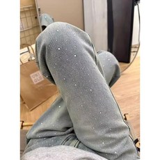 滿天星燙鑽直筒牛仔褲女 高腰顯瘦