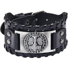 터틀도브 바이킹 가죽 팔찌 룬이 달린 북유럽 커프 켈트 매듭이 토르의 망치 울프 펜리르