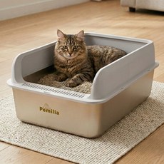 고양이 스텐 대형 화장실 세균 냄새 걱정없는 위생적인 스테인레스 평판형 개폐형 스테인리스 고양이화장실, 1개, 연그레이