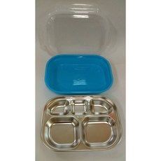 304不銹鋼分隔彩色兒童餐盒 (3格/5格) - 附贈額外蓋子 防漏密封 國小國中營養午餐餐盤/保鮮盒, 1個, 【五格】 水藍餐盤 再多送一個蓋子, 水藍餐盤