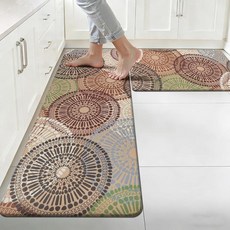 HEBE 피로 방지 주방 러그 세트 2피스 미끄럼 매트 바닥 쿠션 및 매트용 방수 컴포트 스탠딩 러너 주방 홈 오피스 싱크대 세탁용, 플로럴/컬러풀