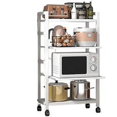 廚房置物架 多層 可移動式 微波爐烤箱電器 55X32X100CM, 四層白-層板可調高, 4層