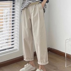 UPPERCUT 임산부 면터치 세미 배기 치노 팬츠 단추 조절형 9부 팬츠 임부복 빅사이즈