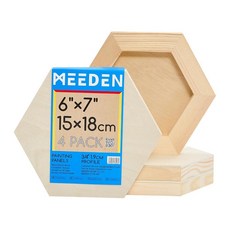 [ 1135530 ] MEEDEN 육각형 나무 캔버스 패널: 1.9cm 깊이의 패널 - 붓 그림 공예 페인팅용 크래들 우드 아트 보드 4개 세트 (15.2x17.8cm)
