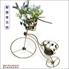 金色鐵藝腳踏車造型花架，雙盆設計，鄉村復古風, 金色 刷舊, 1件