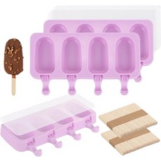 뚜껑이 있는 바이올렛 삼엘 스캔디 몰드 3세트와 나무 스틱 100개 케이크 팝 스크림을 만들기 위한 캐비티 실리콘 스크림 4개 - BPA 프리, White, Small Size