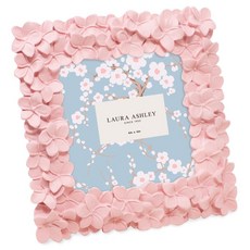 Laura Ashley 12.7 x 17.8cm(5 x 7인치) 화이트 & 실버 플라워 텍스처 수제 레진 사진 액자 테이블 탑 및 벽 디스플레이용 이젤 및 후크 포함 장식용, 4x4, 핑크