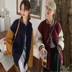 여성 기모안감 겨울 야구점퍼 루즈핏 배색 자켓