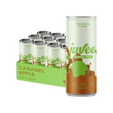 Juvee 을 주는 에너지 드링크 - 무설탕 수박 라임 맛 355ml(12온스) 캔 (12팩) - 128mg 천연 카페인 무설탕 저칼로리 청정 에너지 및 매일 사용할 수, 캐러멜 애플, 355ml