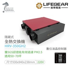 樂奇全熱交換器 HRV-350GHA2 有效淨化PM2.5 超靜音 適用50-70坪, 紅色系