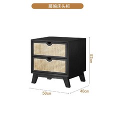 라탄 사이드 테이블 침대 협탁 원목 수납장 거실 옆 탁자 인테리어 가구, 1개, 검은색 대각선 다리 탁자