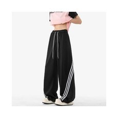 高腰寬鬆直筒休閒運動長褲 彎刀設計 潮流百搭衛褲