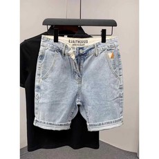 남자 청반바지 빅사이즈 3부 바지 여름 데님 쇼츠 블 라이트 블루 데님 반바지, 1개