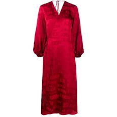 키린 로고 프린트 새틴 랩 드레스