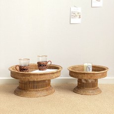 페이퍼가든 라탄 스트라이프 멀티 찻상 차판 사이드 테이블 캠핑 차박 감성 용품 소품, 1개