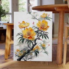 풍수 동양화 부귀화 모란꽃 인테리어 캔버스 그림액자 9종 집들이 개업선물 금전운 돈들어오는그림, 06.가택평안노란꽃