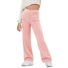 Haloumoning 여아용 플레어 팬츠 아동용 하이 웨이스트 버튼 멀티 포켓 요가 부츠컷 팬츠 전체 길이 벨 하의 레드 13-14세, 10-12세, 핑크
