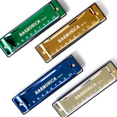 4팩 10홀 블루스 연마 케이스 포함된 하모니카 하모니카 세트 디아토닉 천이, Green,Gold,Blue,Silver