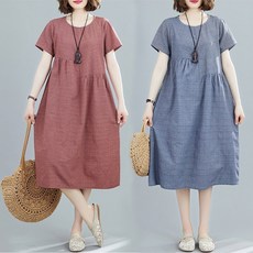 빅사이즈 롱원피스 루즈핏 언벨런스 주름 린넨 임산부 원피스