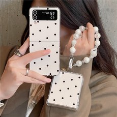 꼬도독 갤럭시 지플립 Z플립 3 4 5 6 7 화이트 블랙 도트 힌지보호 스트랩 폰 케이스