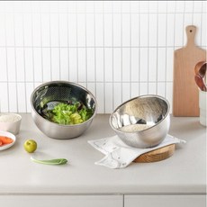 PN풍년 쌀 세척볼 M 사이즈 연마제 없는 과일 야채 믹싱볼 채반 스텐 304 쌀씻는 그릇, 1개