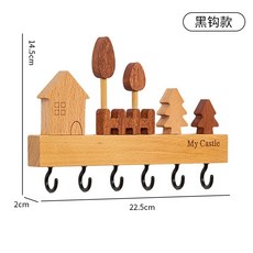 My Castle 木質鑰匙壁掛架 居家裝飾牆壁掛鉤, 1個, 樹木黑色【6钩】送免釘膠
