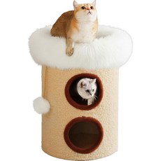 貓咪樹屋 絨毛舒適臥鋪 雙層遊戲塔, 卡其色, 1個