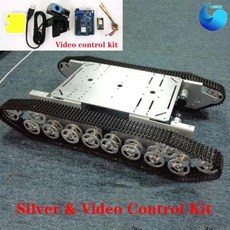 rc탱크 입문용rc카 RC 금속 탱크 섀시 4wd 로봇 크롤러 무한궤도 트랙 체인 자동차 모바일 플랫폼 트랙터 장난감, silver video kit, 1개