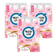 깨끗한나라 벚꽃 화장지 30롤 허브가든 3겹 28m 두루마리 휴지 물에잘녹는 무형광 프리미엄 2개