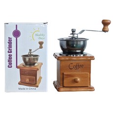 手搖磨豆機手磨咖啡機咖啡豆研磨機手動咖啡研磨器磨粉手搖咖啡機, 1個, 小木盒:1個