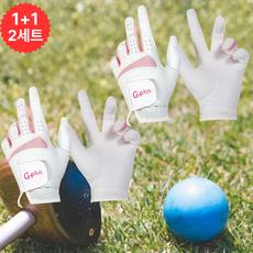[1+1] 2켤레 세트 G-plus 파크골프 전용장갑 여성 양손 파크골프장갑, 2세트, 화이트핑크