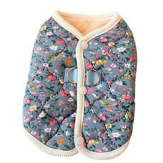 구띨 강아지 고양이 할매조끼 시골패션 실내복 레트로할매조끼, 1개, 꽃파랑